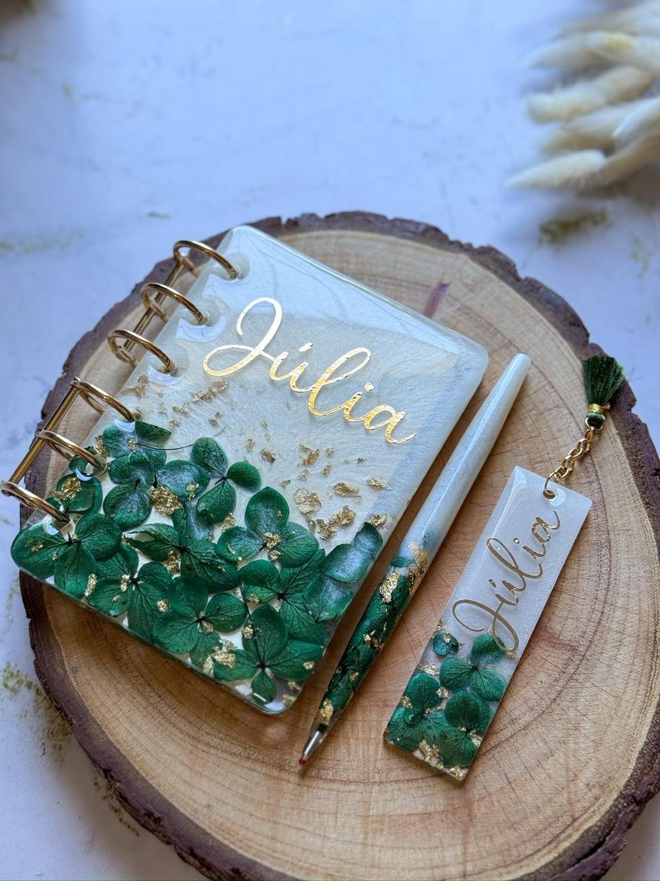 Resin notebook set with matching keychain and pen